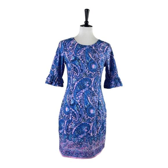 Lilly Pulitzer NEW Fiesta Stretch Dress Purple Iris Ruffle Sleeves Women Size 2 - Picture 1 of 14